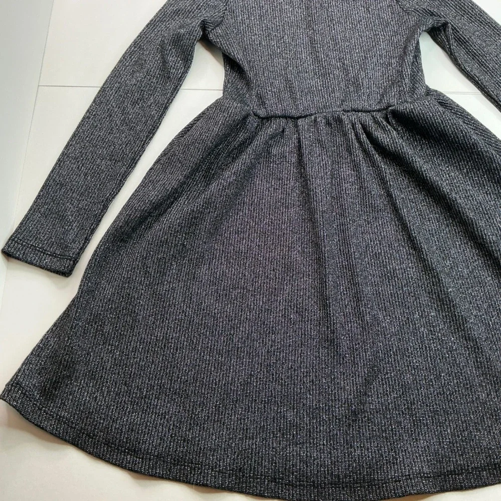 Rare Editions Silver Metallic Cowl Neck Dress Kids Size 12 Shimmer Long Sleeve